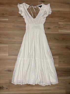 White Eyelet Maxi Dress with Open Back and Smocked Waist